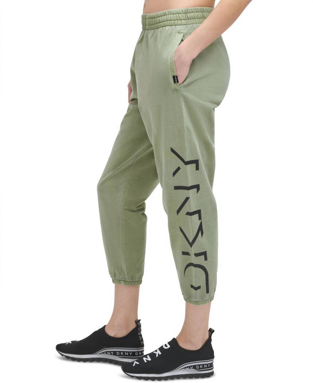 NEW DKNY cotton logo jogger pants in olive